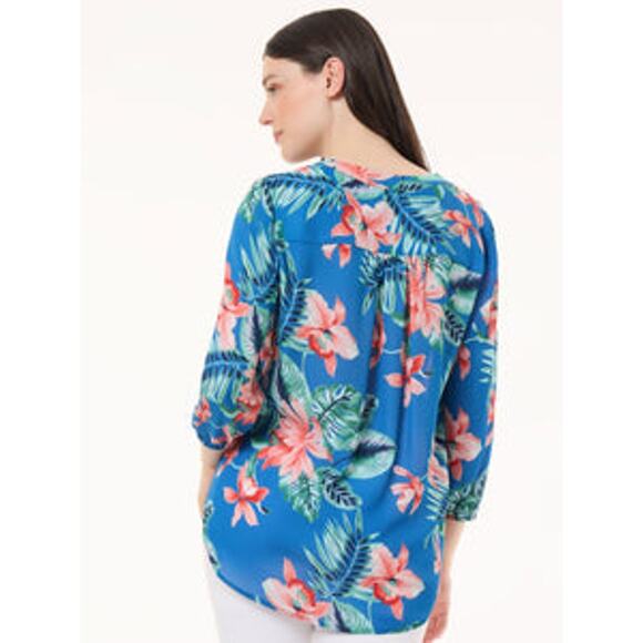 Jones New York Women's Blue Lagoon Multi Printed Chiffon Tunic Top Size XS NWT - Picture 3 of 15